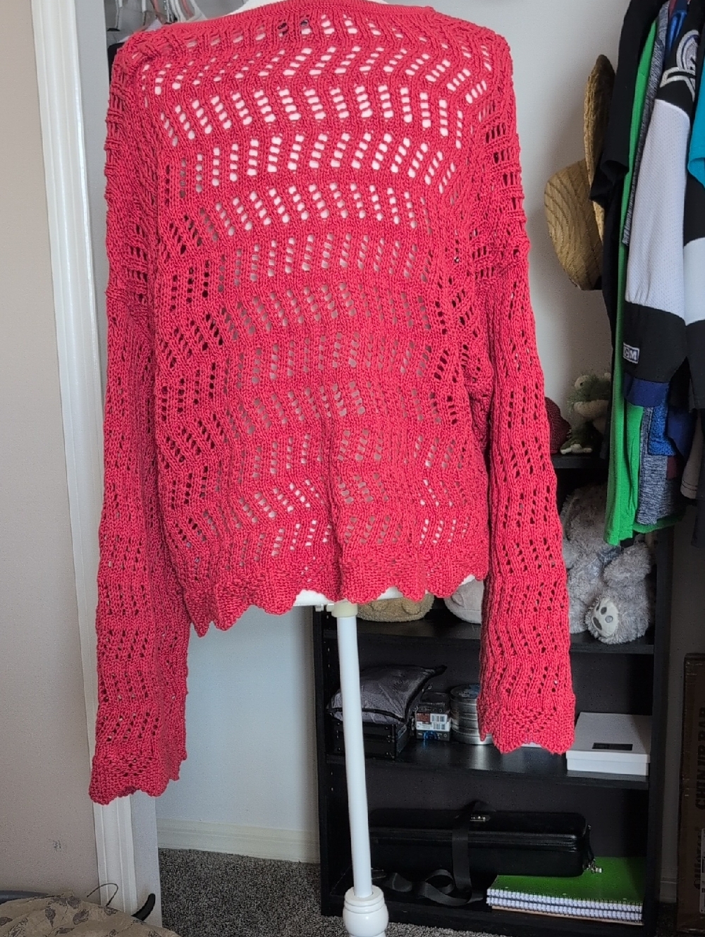 American Eagle Outfitters Open-Knit Off-the-Shoulder Red Sweater